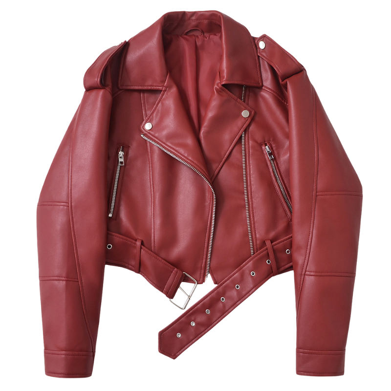 Faux Leather Lapel Belted Cropped Moto Jacket 7