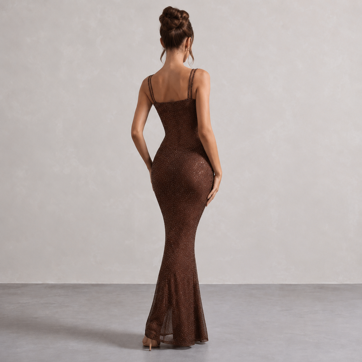 Square Neck Glitter Fishtail Bodycon Maxi Dress 9