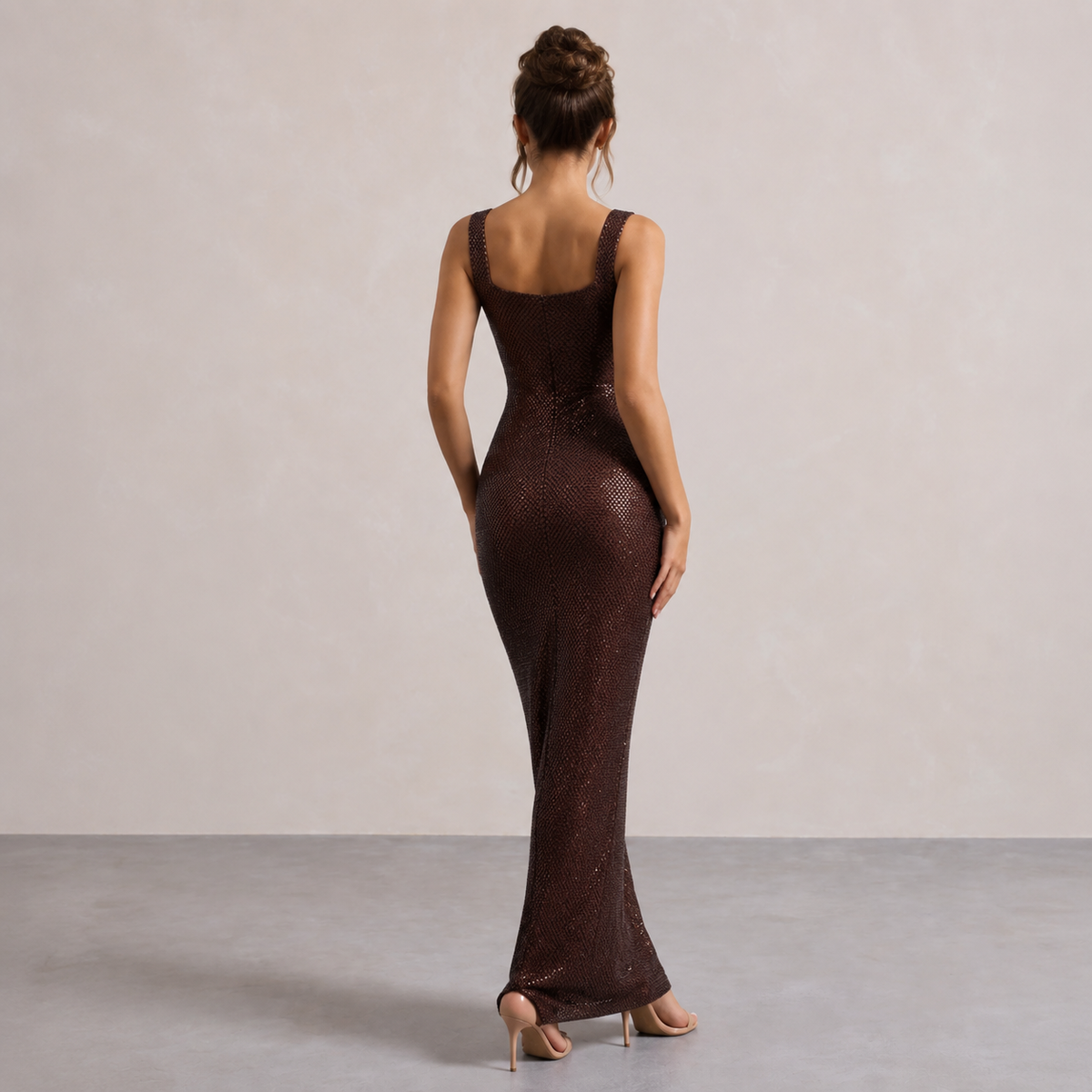 Rhinestone Square Neck Sleeveless Bodycon Maxi Dress 15