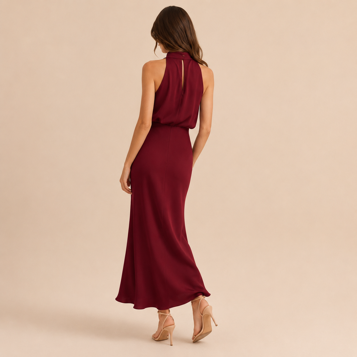 Satin Cowl Halter Neck Bias Cut Maxi Dress 11