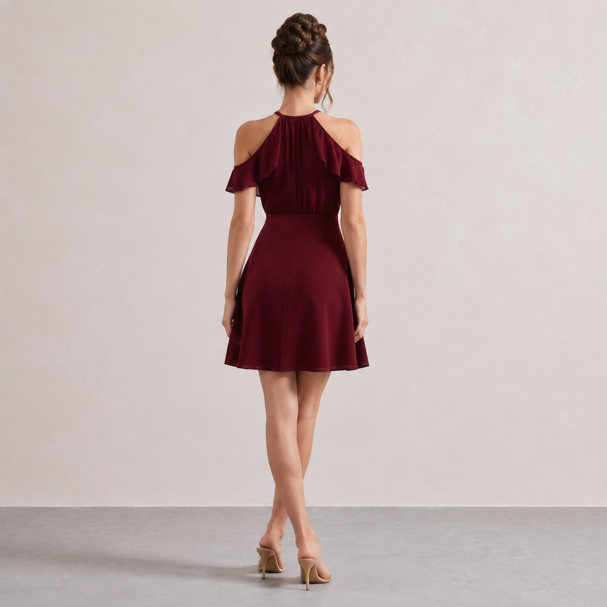 Halter Neck Cold Shoulder Ruffle A-Line Mini Dress 9