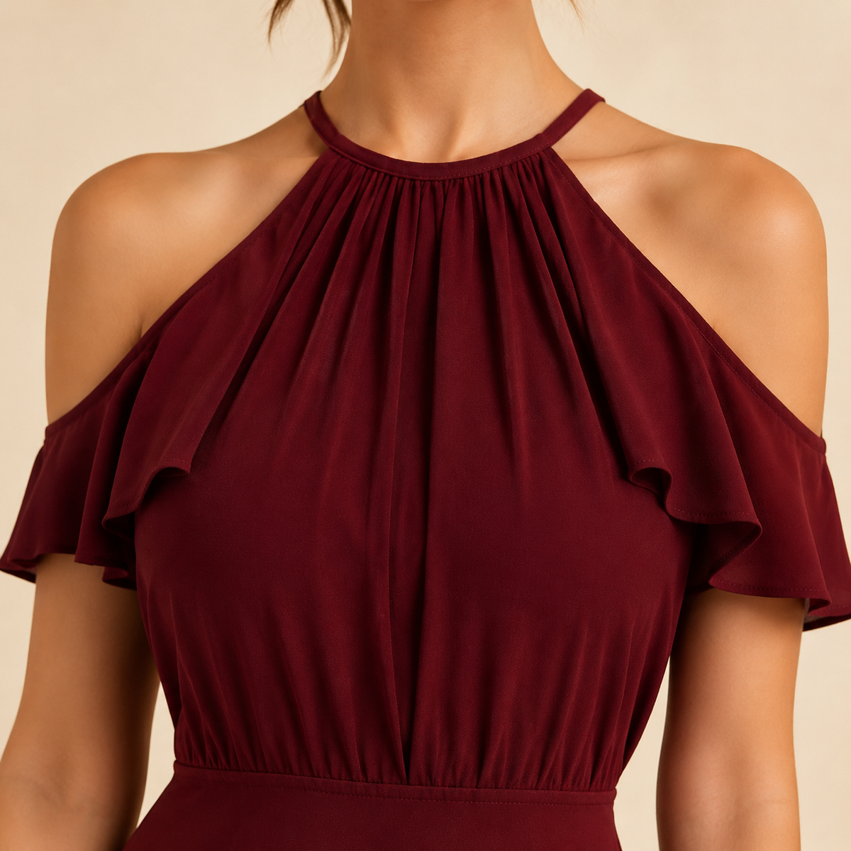 Halter Neck Cold Shoulder Ruffle A-Line Mini Dress 8