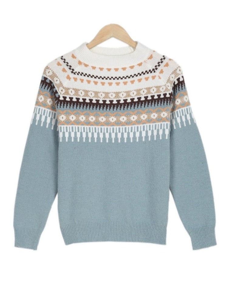 Crew Neck Long Sleeve Fair Isle Sweater 8
