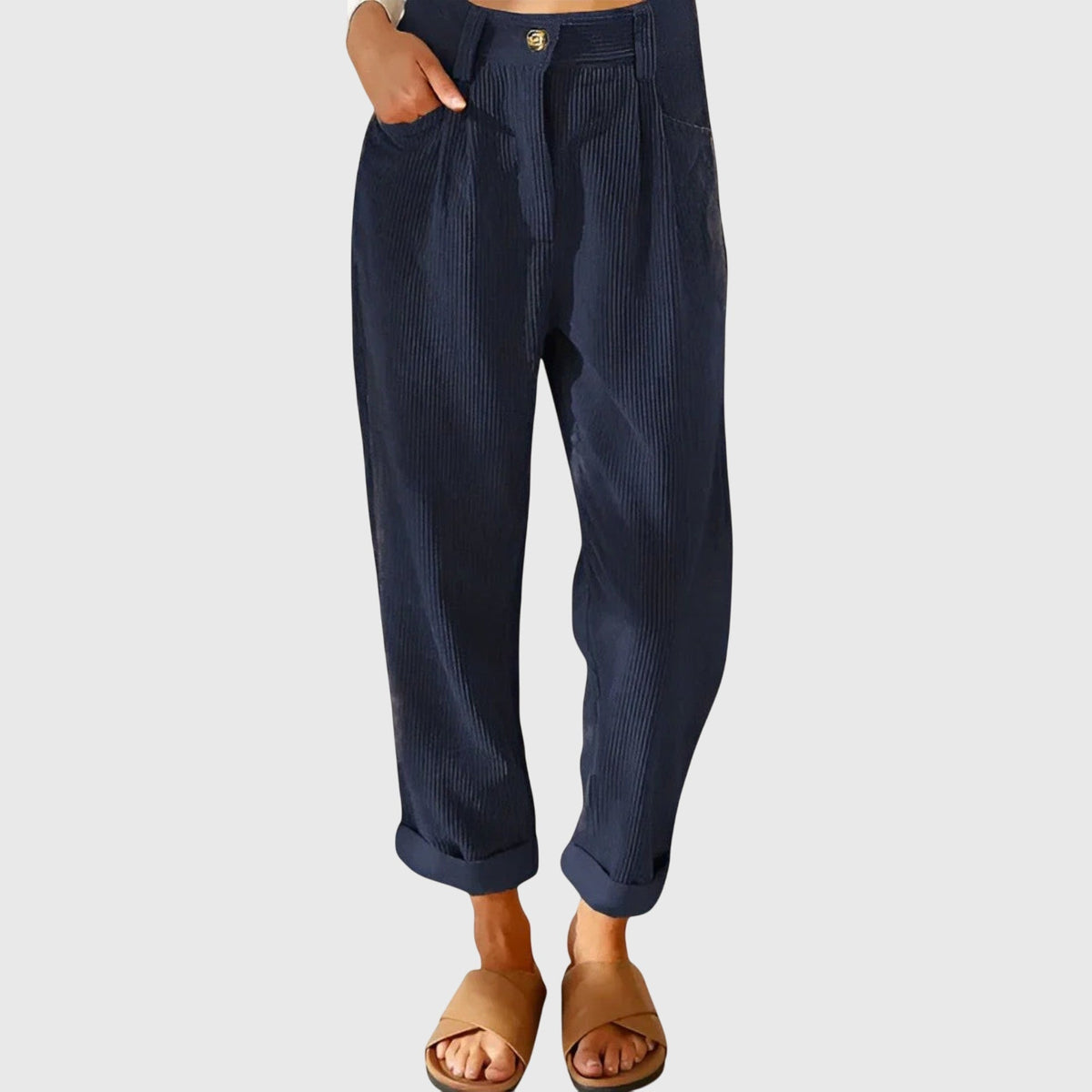 High Waist Pleated Corduroy Tapered Pants 4