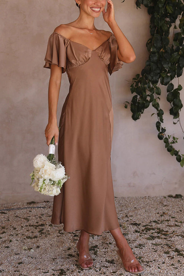Pure Love Satin Butterfly Sleeve Slit Midi Dress - View 2