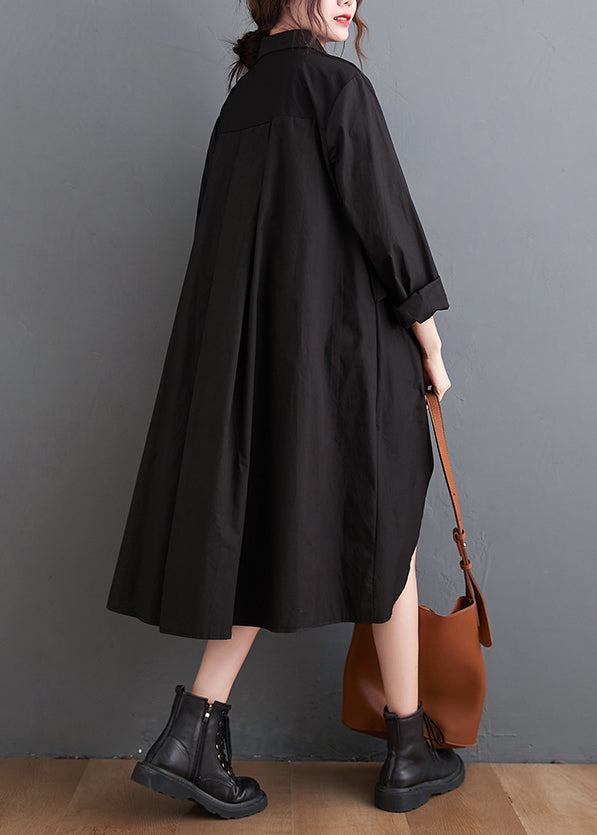 Button Front Long Sleeve Oversized Asymmetric High Low Shirt Dress - View 4