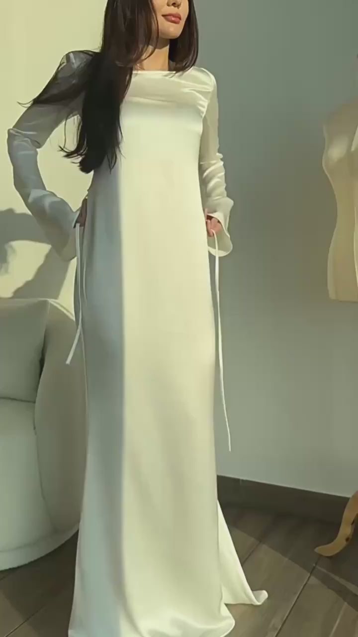 Aurora Satin Long Sleeve Maxi Dress - View 11