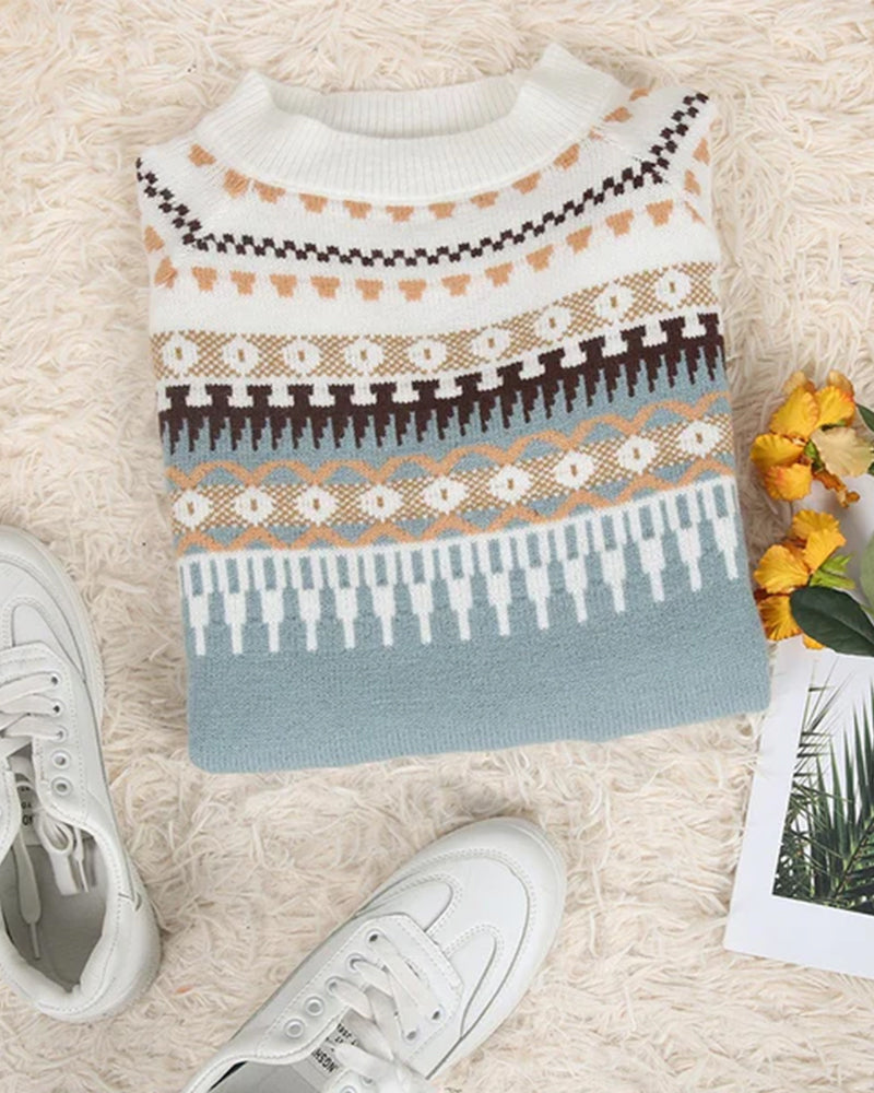 Crew Neck Long Sleeve Fair Isle Sweater 7