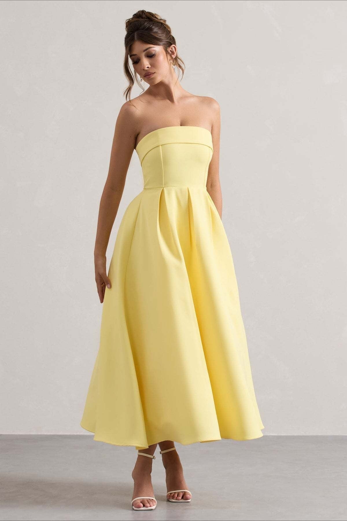 Strapless Fold Over Neck Box Pleat A-Line Midi Cocktail Dress - View 14
