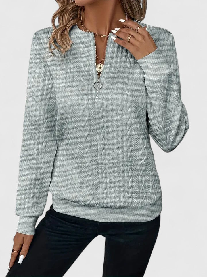 Quarter Zip Cable Knit Textured Sweatshirt 2