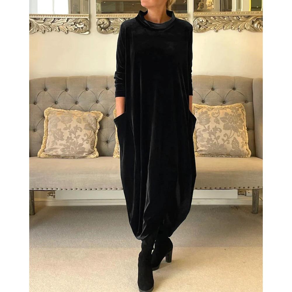 Velvet Cowl Neck Long Sleeve Pocket Oversized Maxi Dress 5