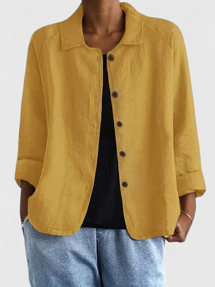 Collared Long Sleeve Button Front Linen Look Shirt 8