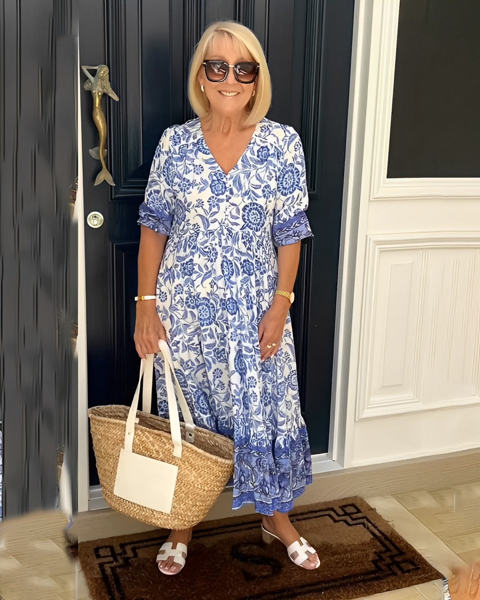 Floral V-Neck Puff Sleeve Tiered Maxi Dress 9