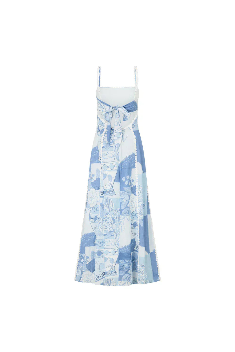 Square Neck Lace Trim Vase Print Spaghetti Strap Maxi Dress - View 7
