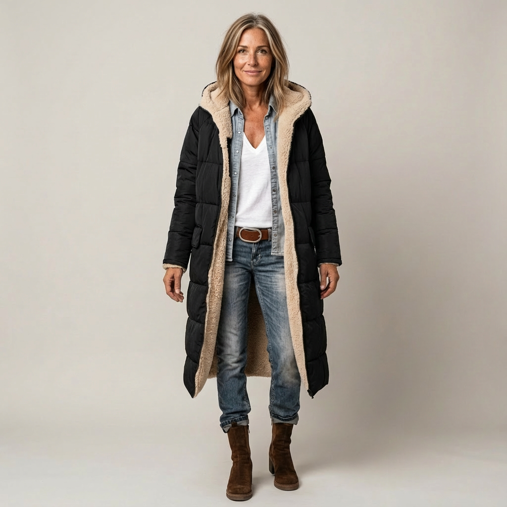 Hooded Sherpa Lined Longline Puffer Coat