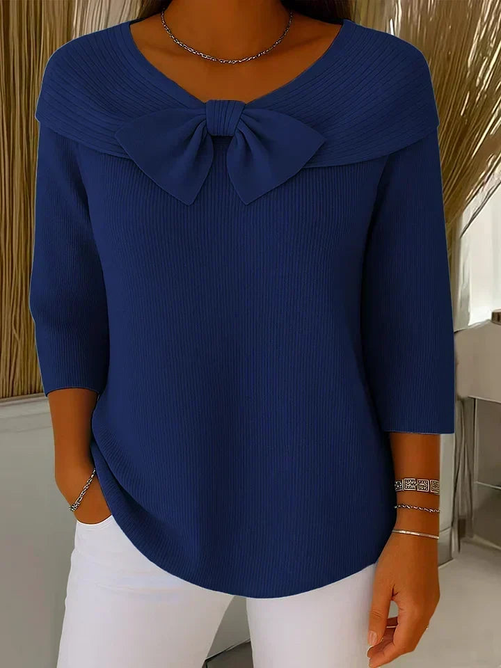 Bow Detail Foldover Neck Ribbed Knit Top 5