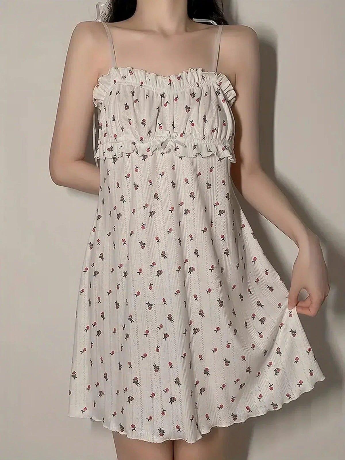 Spaghetti Gown Flowered Mini With Strap Print