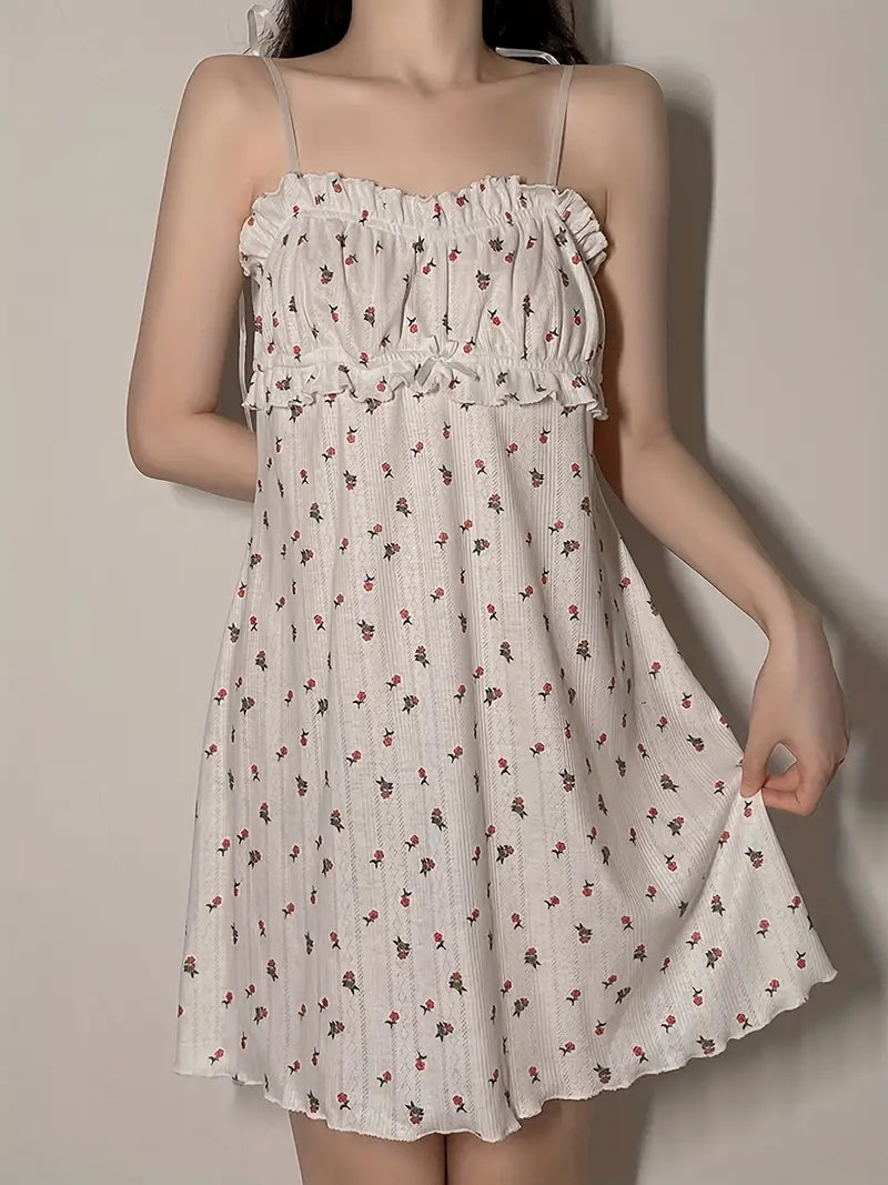Spaghetti Gown Flowered Mini With Strap Print