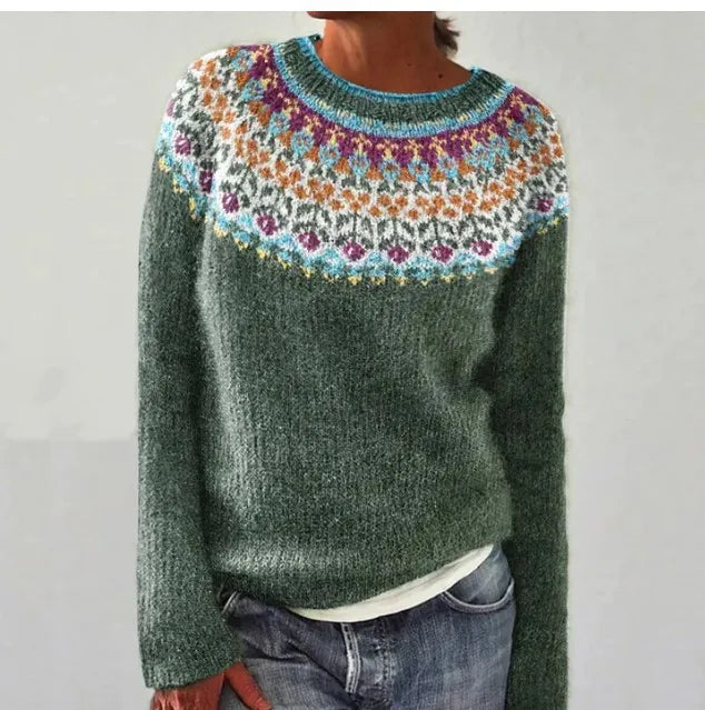 Fair Isle Boat Neck Long Sleeve Knit Sweater 4
