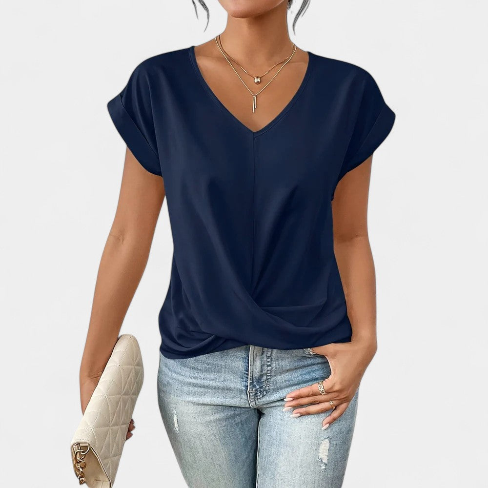 V-Neck Cap Sleeve Twist Front Top 8