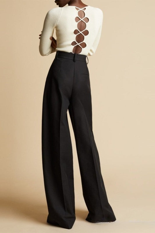High Waist Straight Wide Leg Floor Length Pants