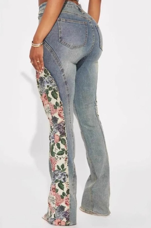 Floral Flared Denim Jeans