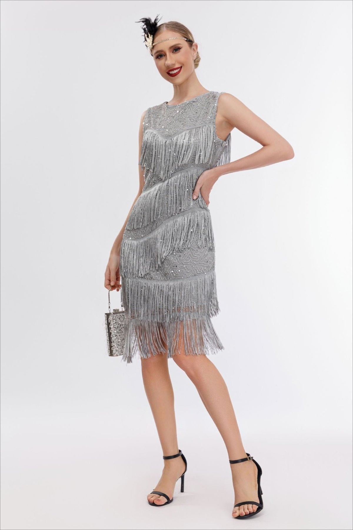 Sequin Beaded Tiered Fringe Sleeveless Shift Mini Cocktail Dress - View 5