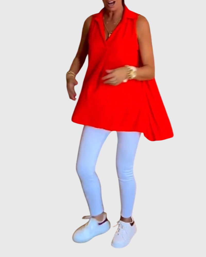Collared Sleeveless High Low Blouse 13