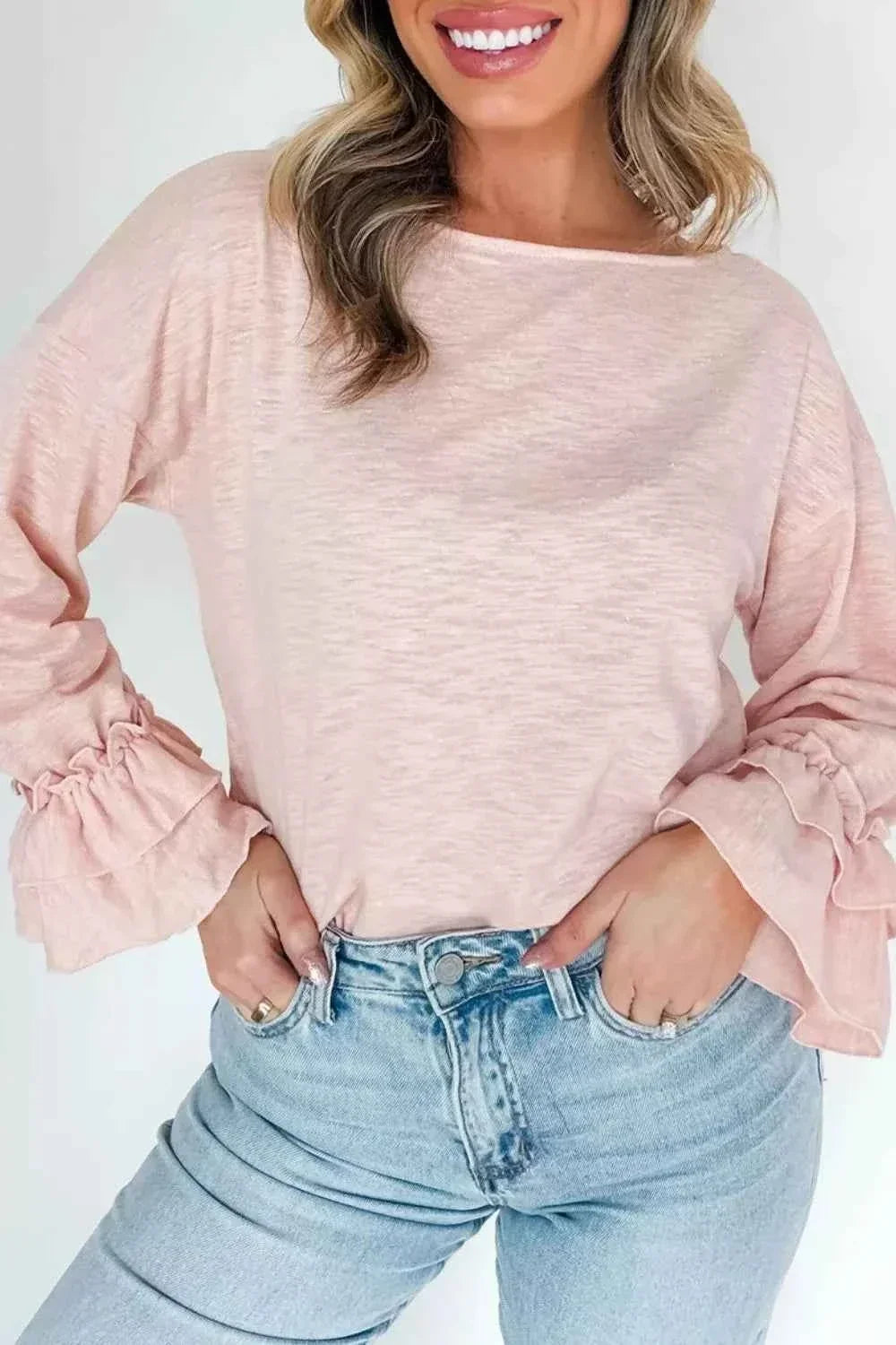 Long Sleeve Ruffle Cuff Casual Top