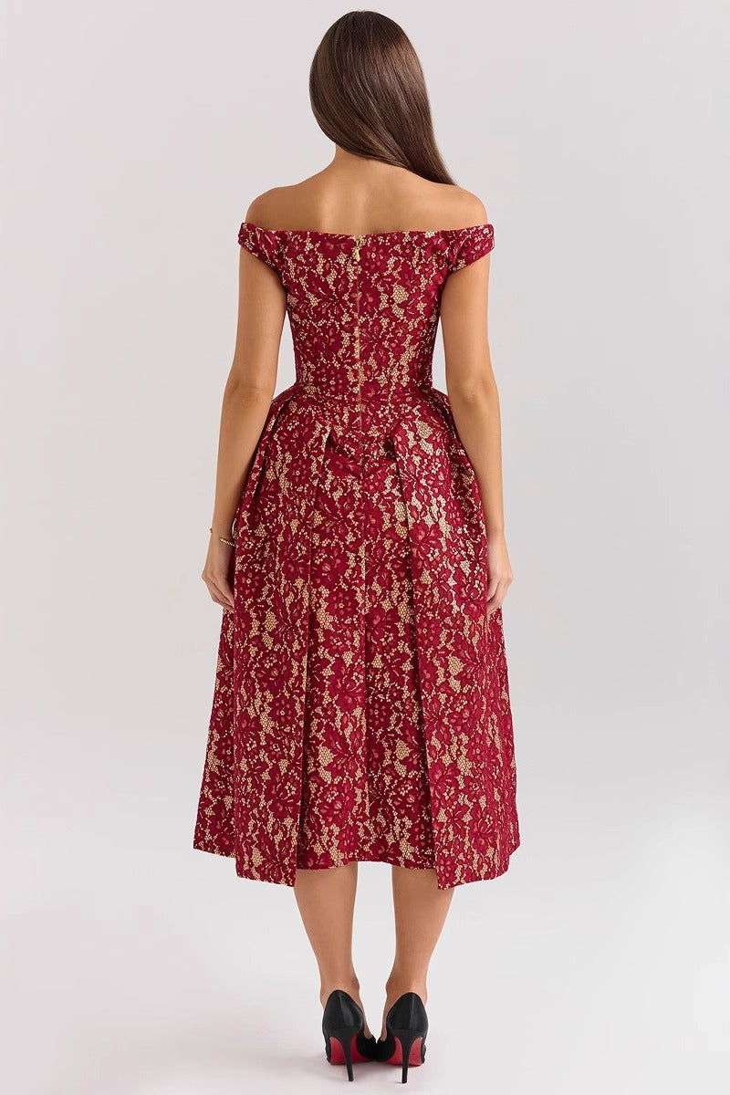 Chic Off Shoulder Backless Slim Waist Printed Cocktail Dress - View 5