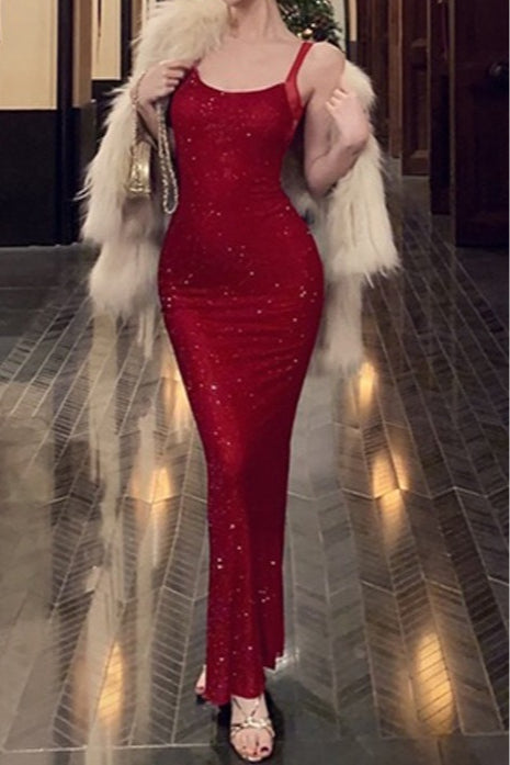 Sequin Scoop Neck Sleeveless Bodycon Maxi Party Gown - View 10