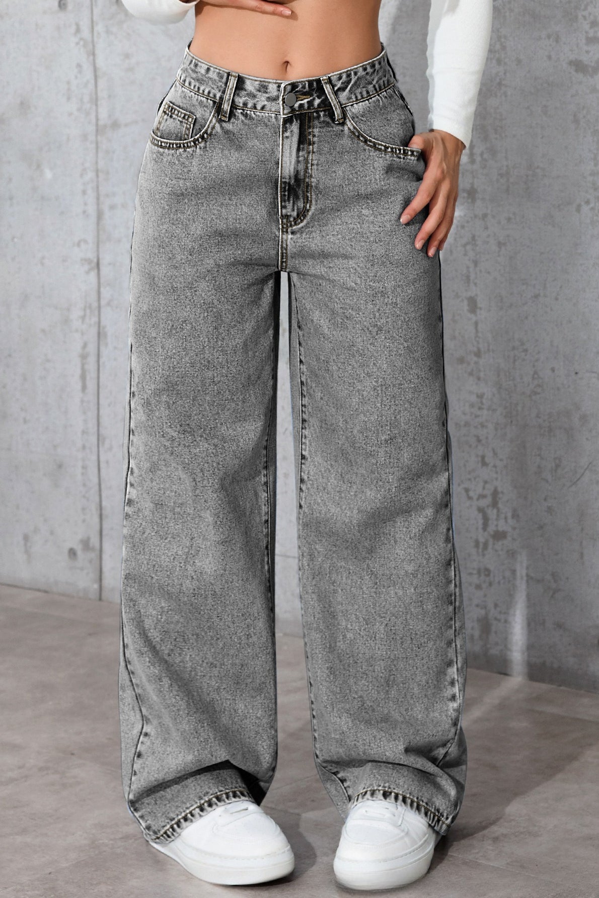 High-Waist Straight-Leg Denim Jeans