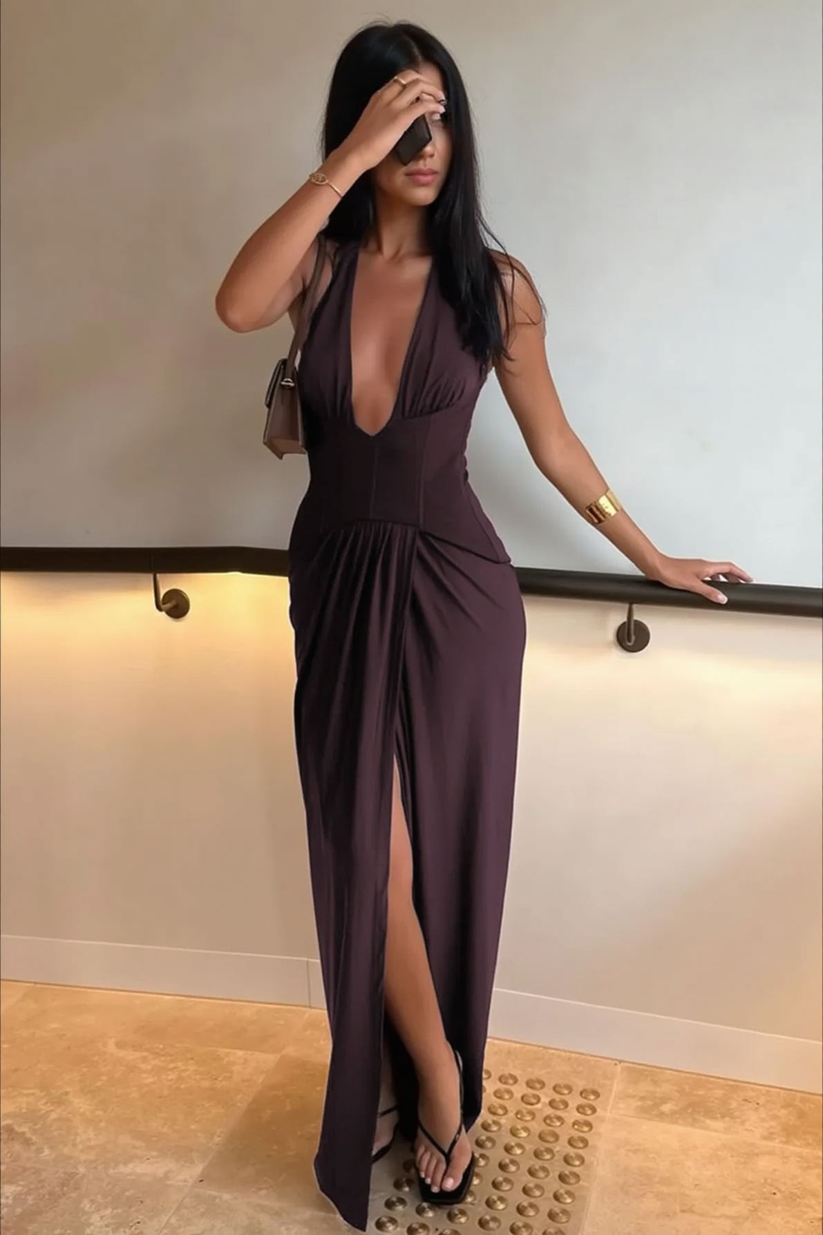 Solid Backless Sleeveless Deep V Halter Party Dress