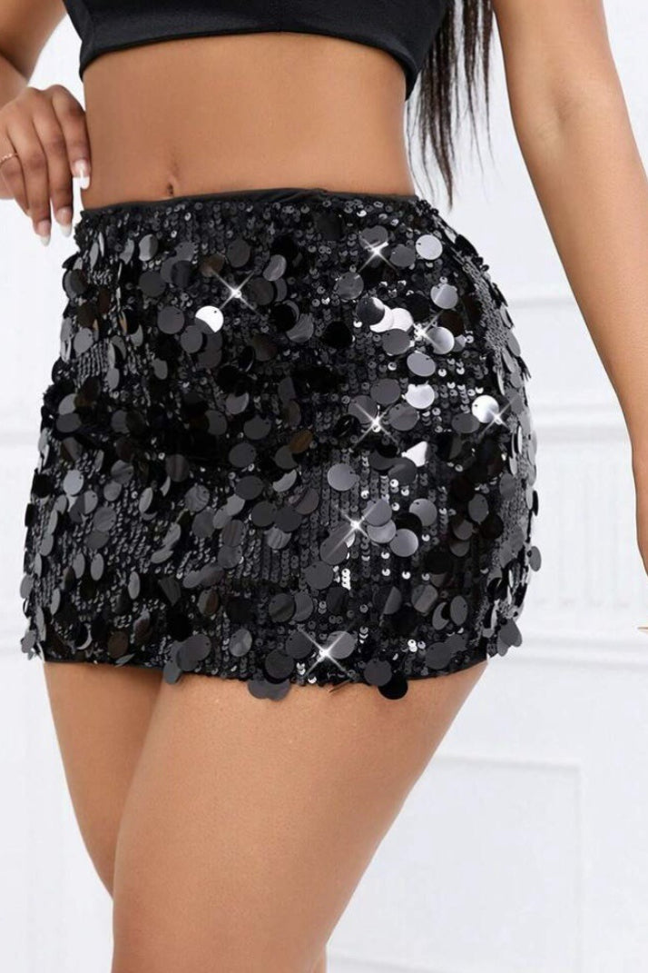 Sequin Pleated Denim Mini Skort