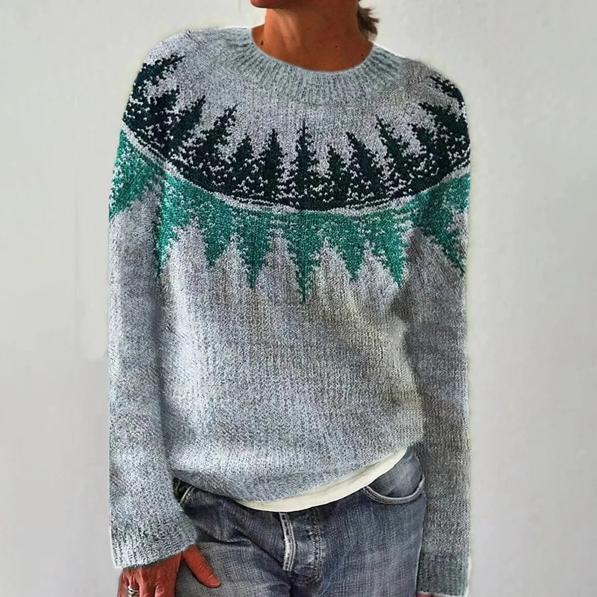 Fair Isle Boat Neck Long Sleeve Knit Sweater 6