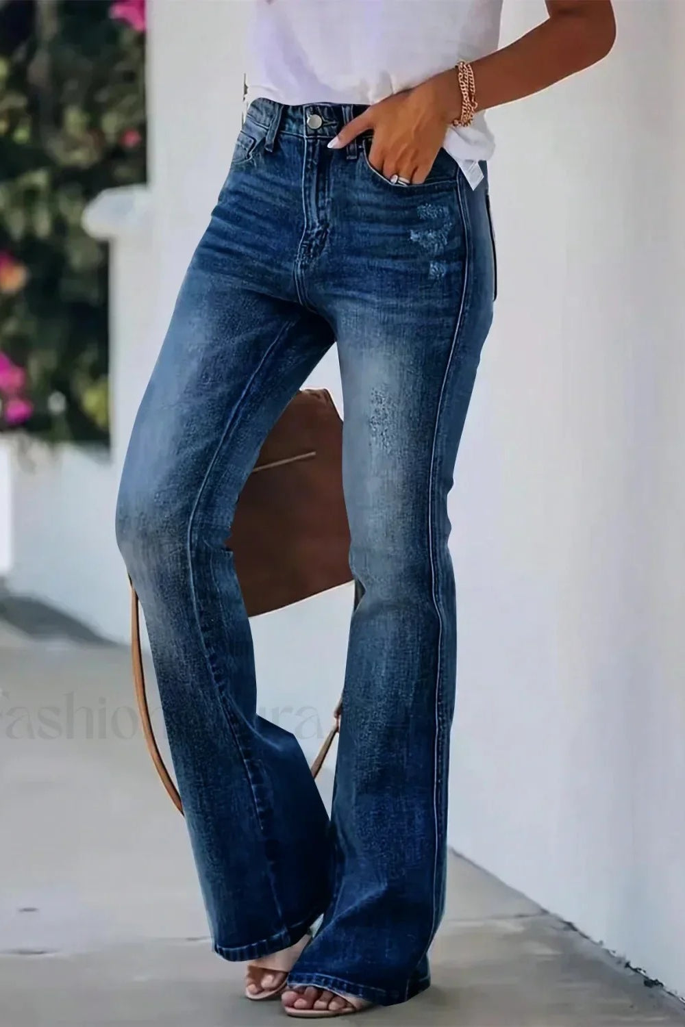 High Waist Flared Denim Jeans Deep Blue / XS