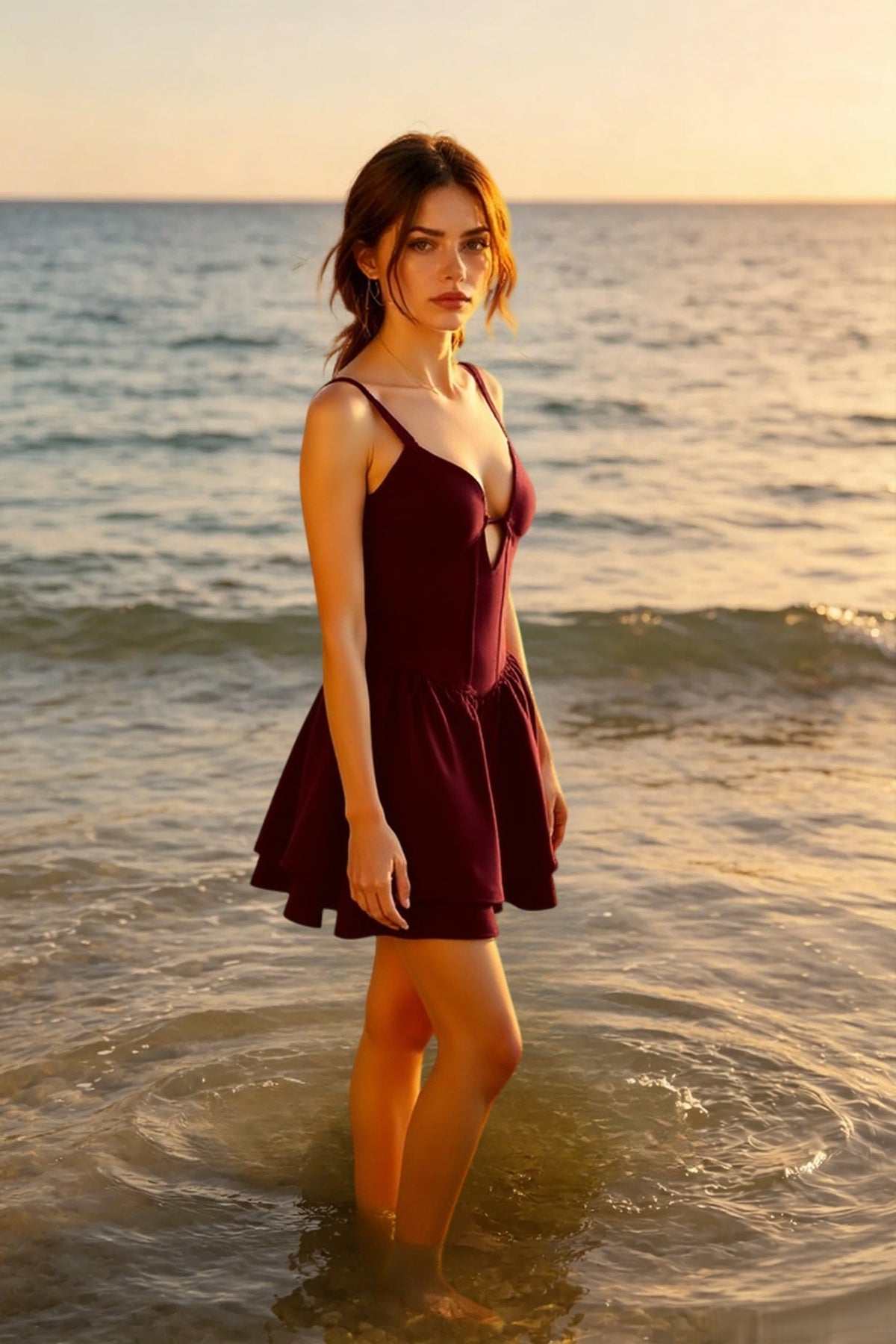 Spaghetti Strap Sweetheart Cut Out Fit and Flare Mini Dress