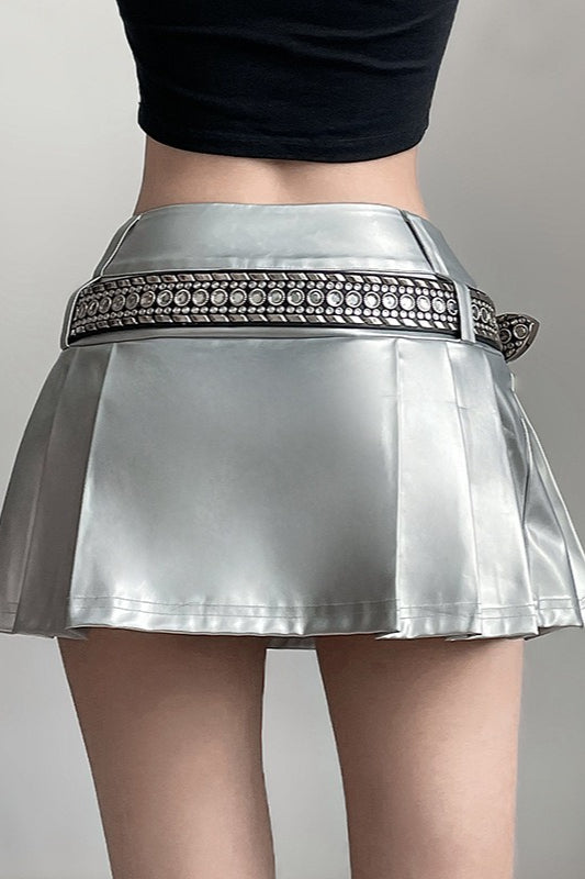 High-Waist Bodycon Pleated Denim Mini Skort