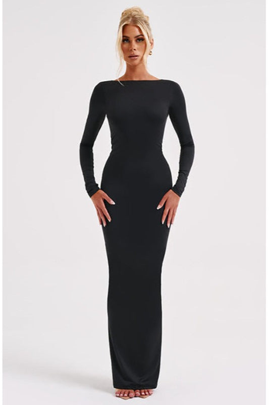 Long Sleeve Open Back Ruched Bodycon Mermaid Maxi Dress - View 15
