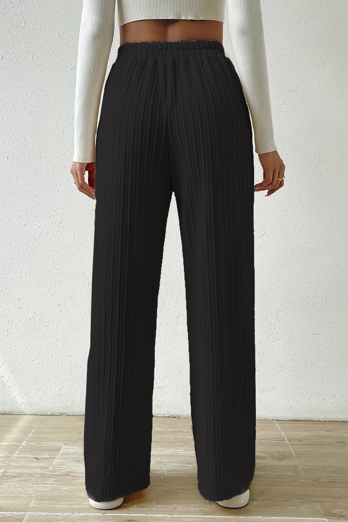 Elastic High Waist Solid Straight Leg Knit Pants