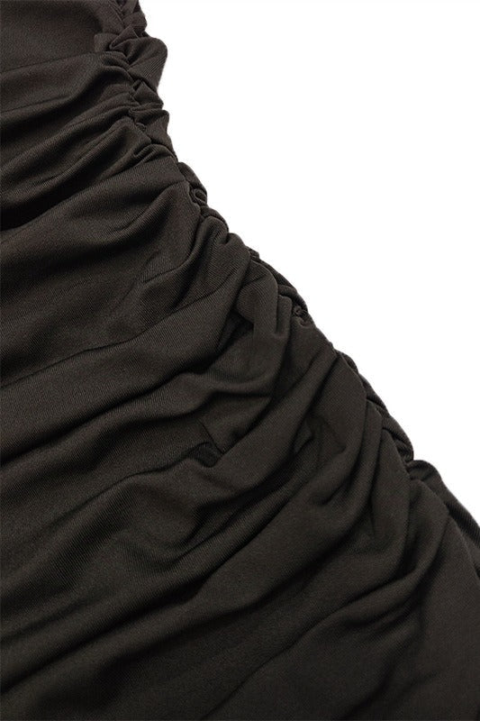 Off Shoulder Long Sleeve Ruched High Split Bodycon Maxi Dress - View 12