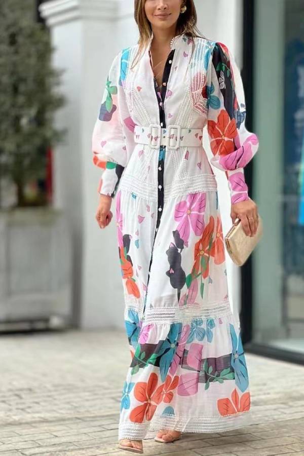 Madelyn Single-Breasted Floral Lace Long Sleeve Maxi Dress