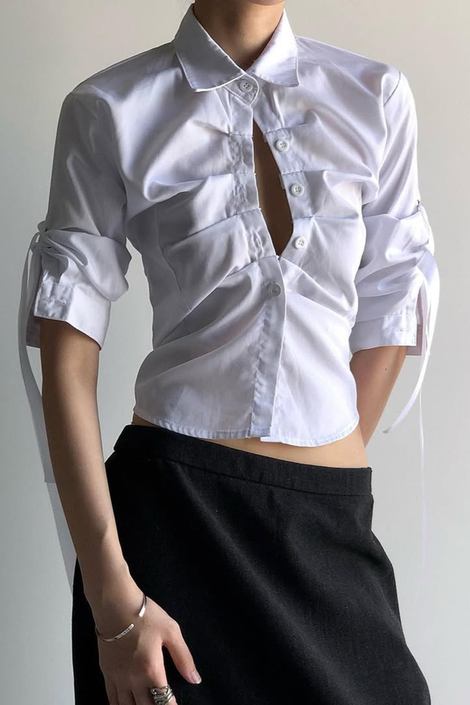 Ruched Button Front Blouse