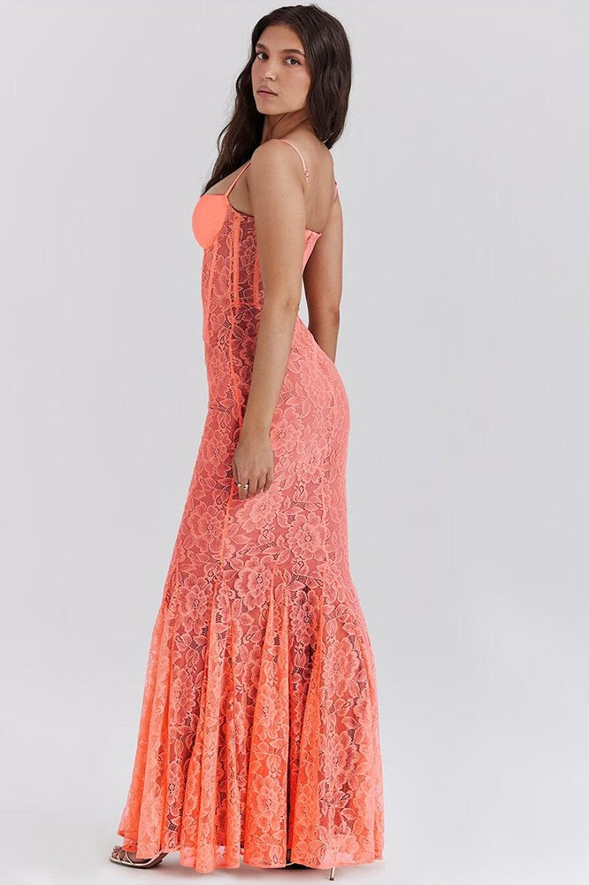 Lace Backless Spaghetti Strap Maxi Dress - View 6