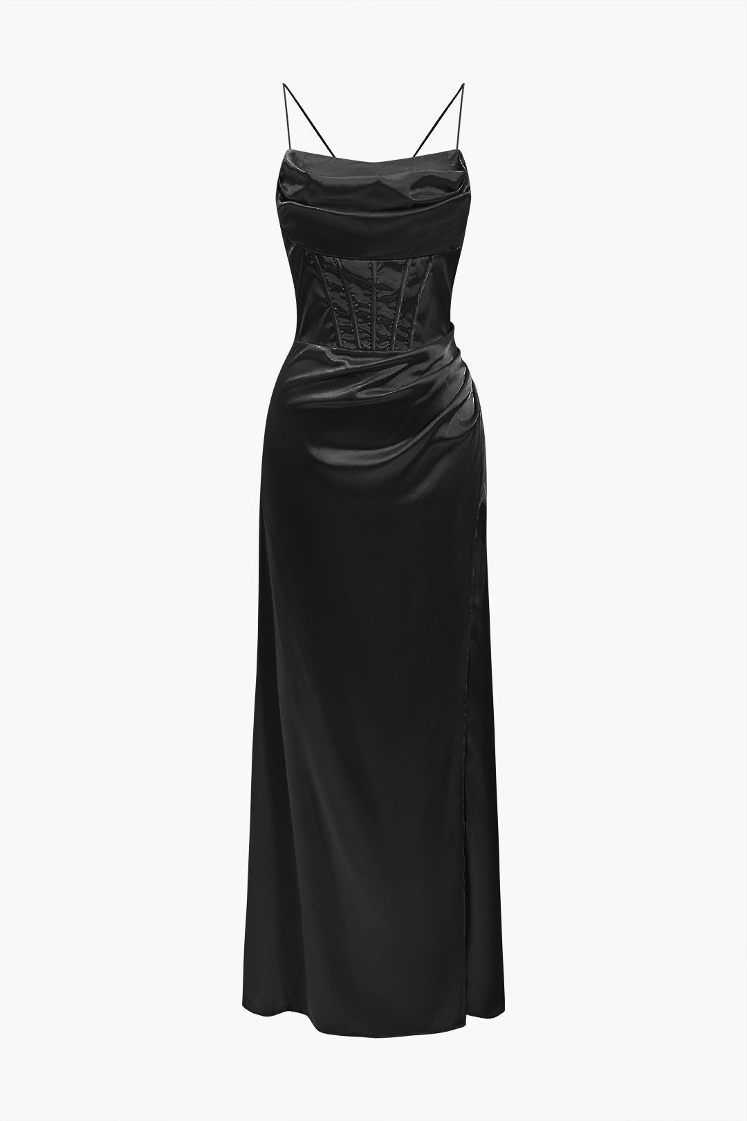Corset Cowl Neck High Slit Maxi Dress - View 3