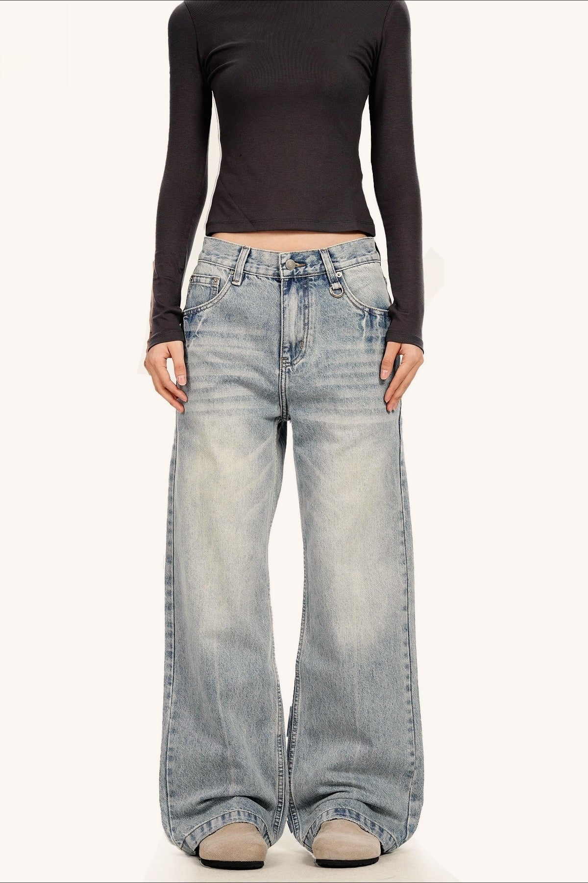 Light Wash Straight Leg Cat Whisker Jeans