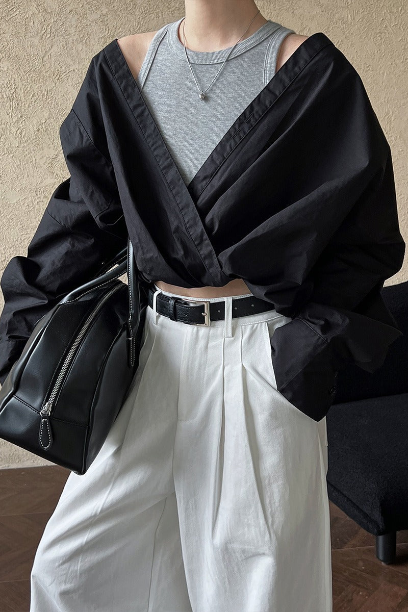 Off Shoulder Structured Peplum Mock Two Piece Blouse