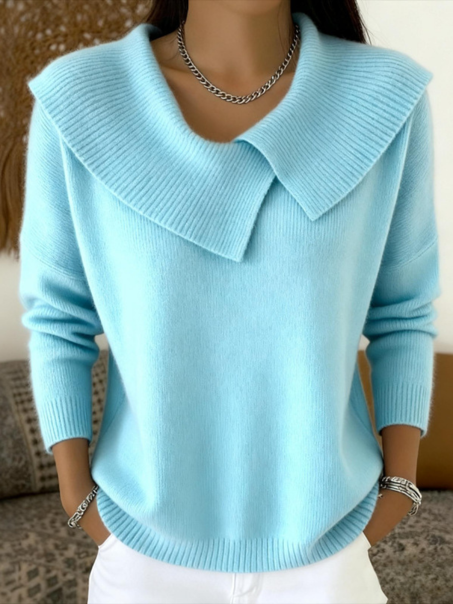 Oversized Collar V-Neck Long Sleeve Knit Sweater 7