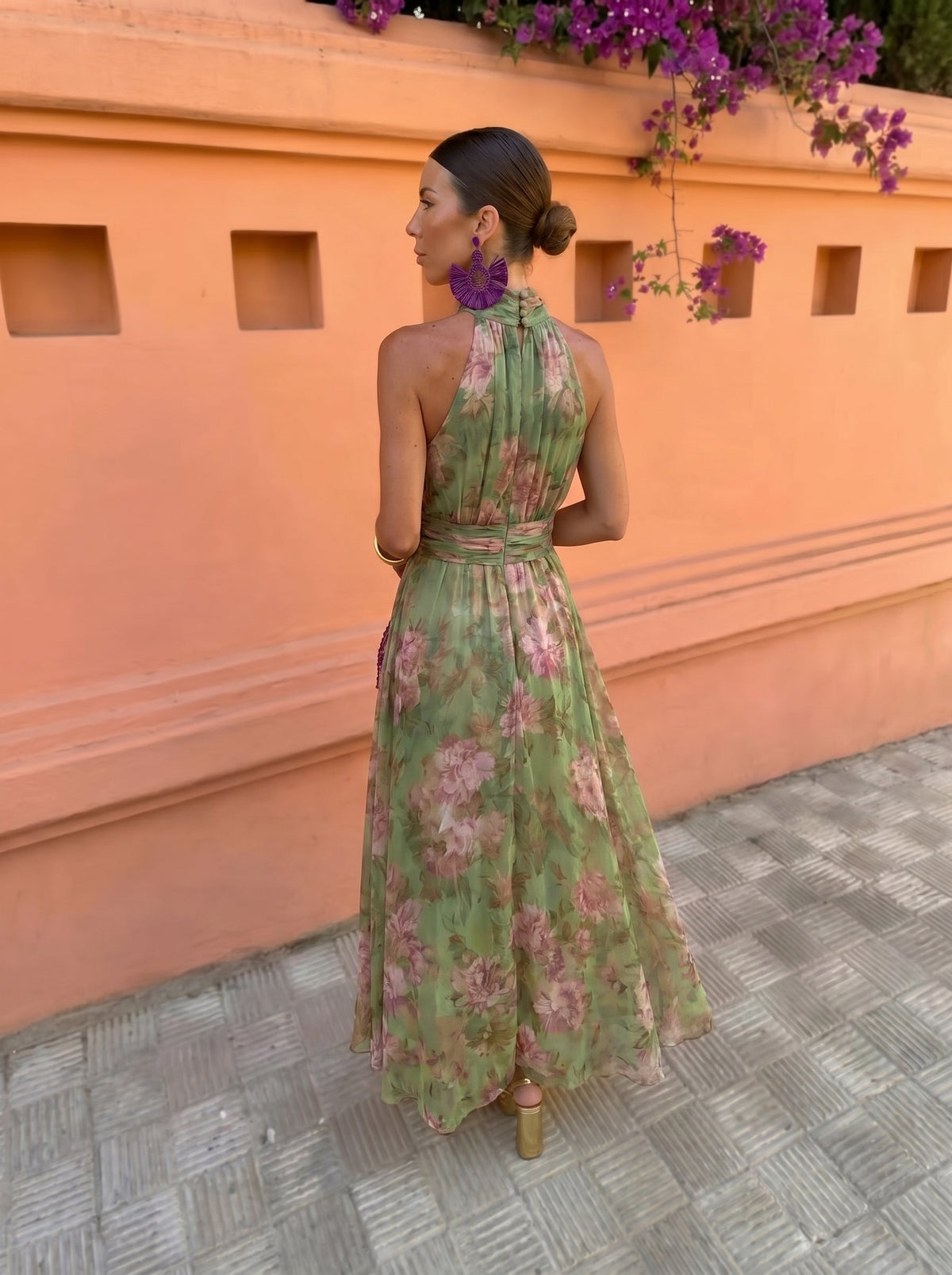 Floral Halter Neck Sleeveless Maxi Dress 2