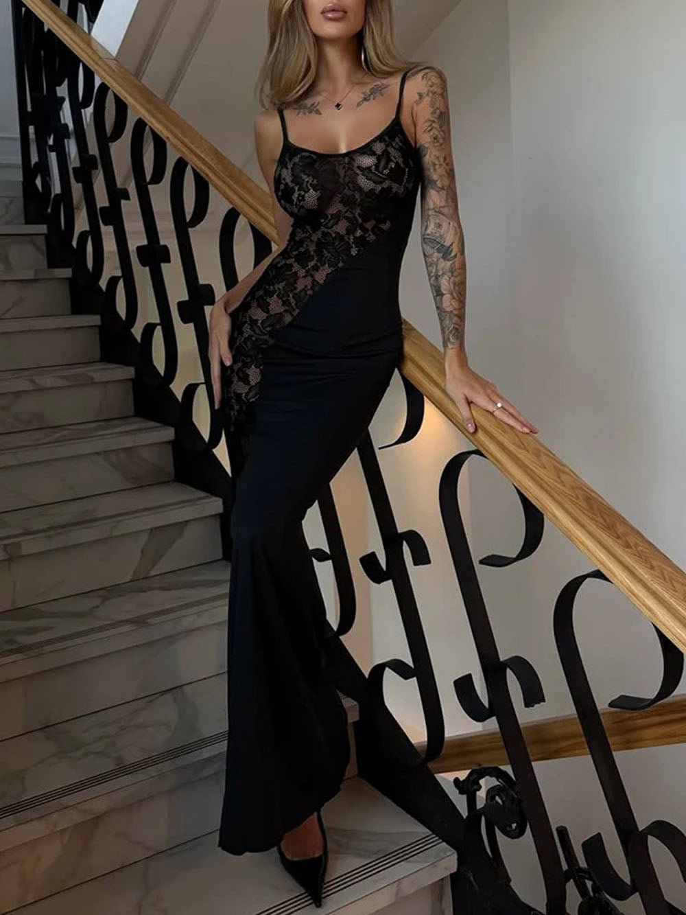 Camila Lace Spaghetti Maxi Dress - View 4
